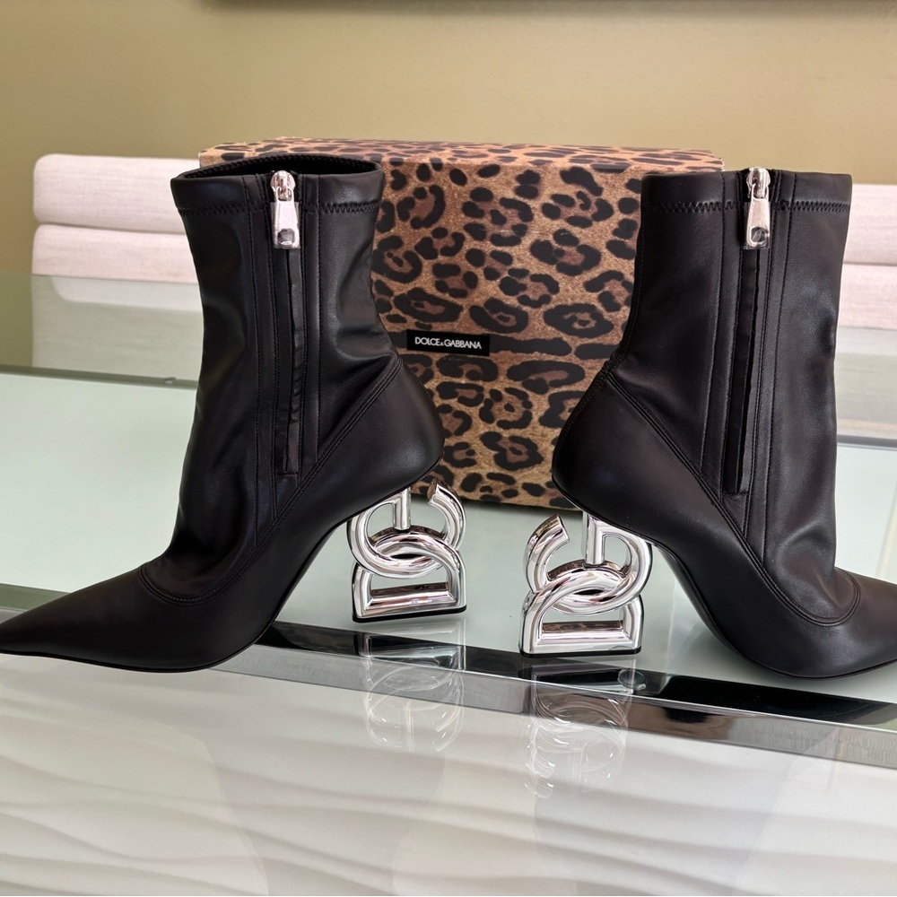 Authentic Dolce & Gabbana Black Heeled Boots with Silver Accent - Picture 7 of 10
